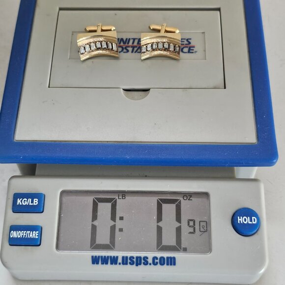 Vintage Swank Cufflinks Baguette Clear Rhinestone Gold Tone Rectangle Curved MCM - Picture 11 of 11